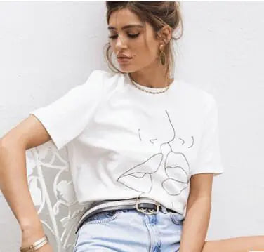 2018 Spring T-Shirt for Men and Women with Kiss Print